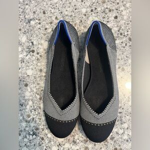 Rothy’s The Flat Ballet Round toe Women 8 Black Gray Knit EUC Slip On Balletcore